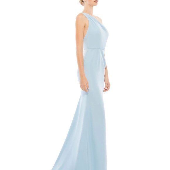 Ieena for MAC DUGGAL 26266 ONE SHOULDER JERSEY MERMAID GOWN POWDER‎ BLUE SIZE 0 - Picture 4 of 9
